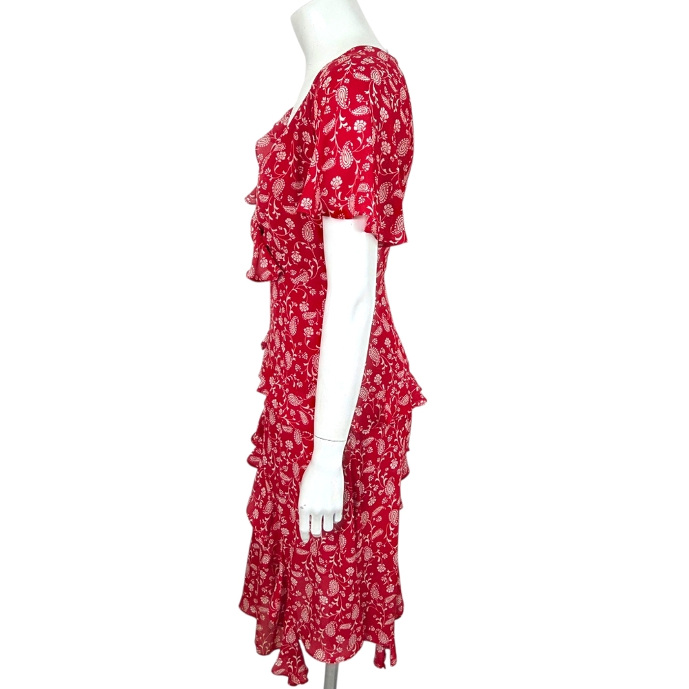 Gilli Midi Prairie Dress Milkmaid Country Womens Small Red Ruffle Tiered Floral - Picture 3 of 10